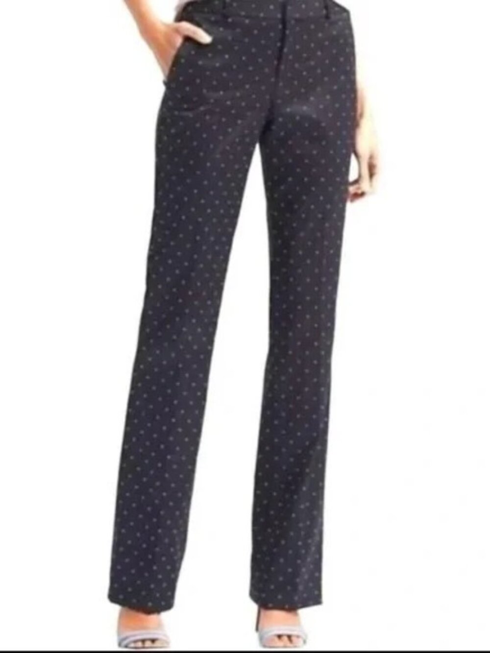 Banana Republic Logan Trousers Navy Blue w White Polka Dots Size 12